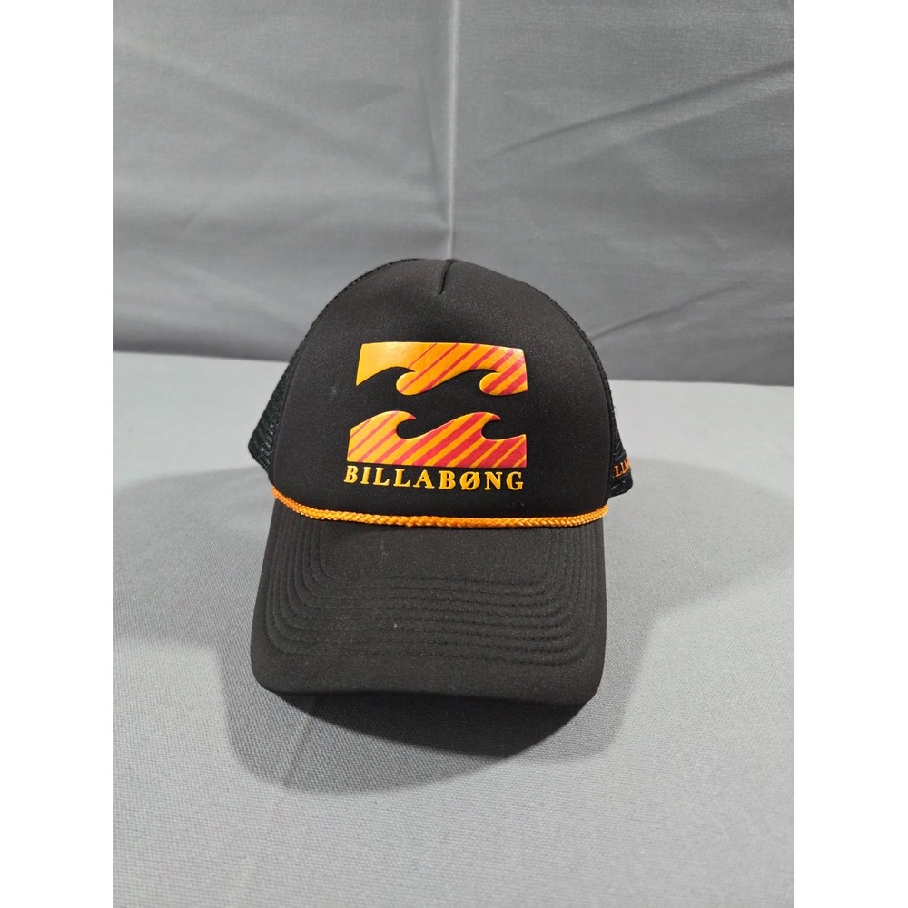 Billabong Hat Mens Snapback Black Orange Logo Embroidered Mesh Trucker Cap